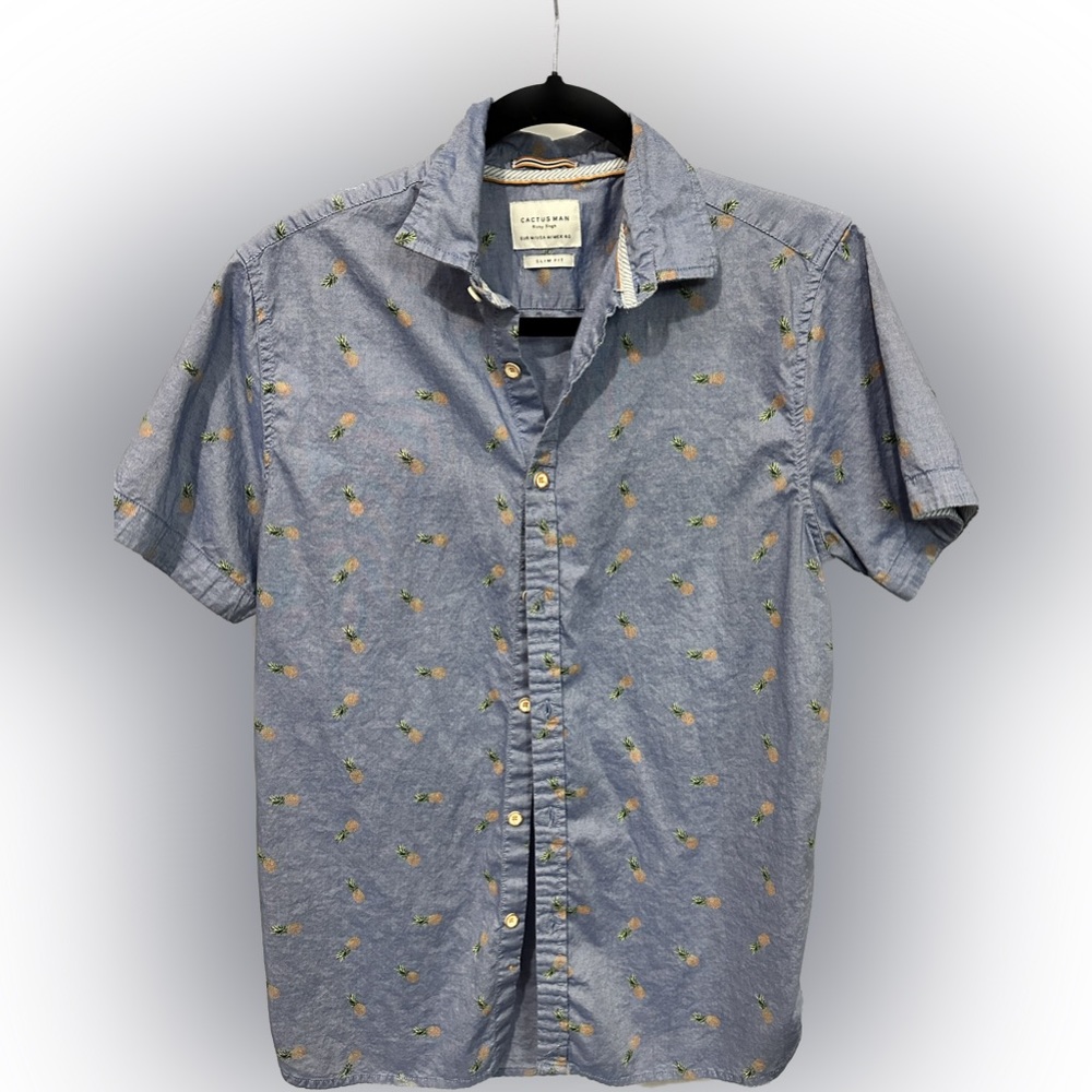 Cactus Man Ricky Singh Mens Medium Slim Fit Stretchy Blue Pineapple Embroidery
